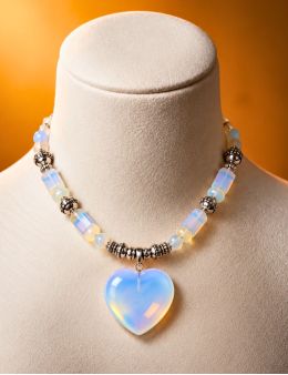 Collier pendentif coeur Opalite et perles baroques