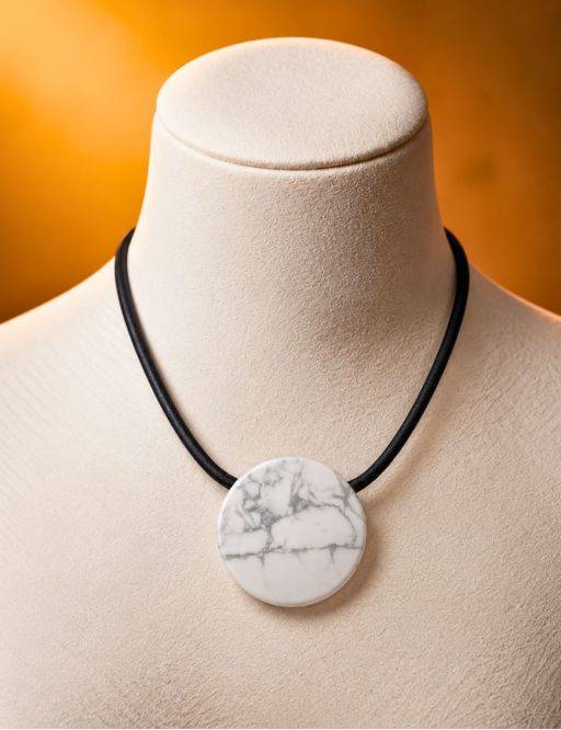 Collier corde et pendentif magnésite rond