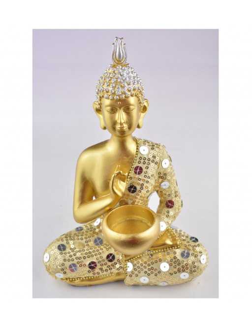 Statue Bouddha Méditation 22 cm - Or et argent en résine
