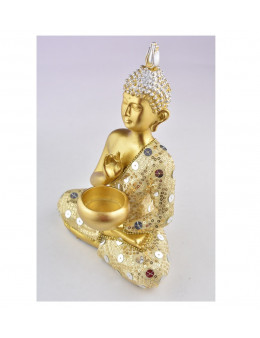 Statue Bouddha Méditation 22 cm - Or et argent en résine