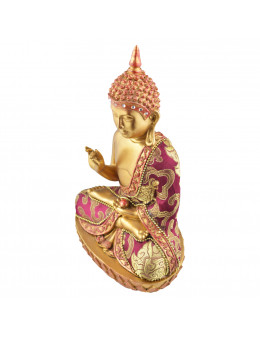 Statue Bouddha Méditation 22cm - Or et rouge en résine