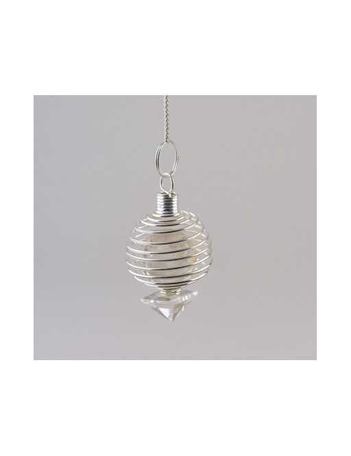 Pendule spiral en cristal de roche avec chaîne argentée