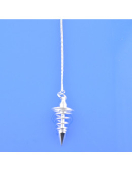 Pendule métal spiral argenté avec chaîne argentée - Diamètre 1.6 cm