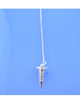 Pendule métal conique spiral argenté avec chaîne argentée