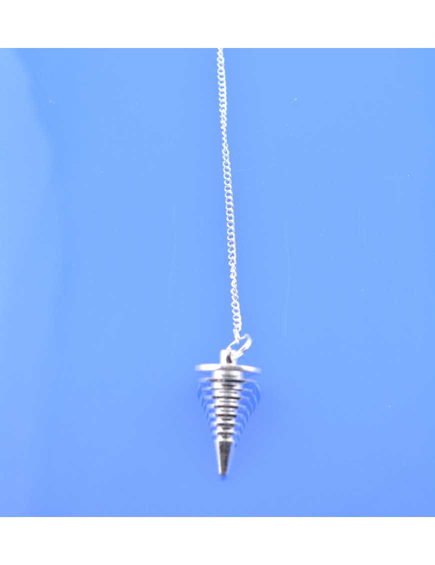 Pendule métal conique spiral argenté avec chaîne argentée