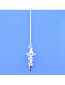 Pendule métal spiral argenté avec chaîne argentée - Diamètre 2.5 cm