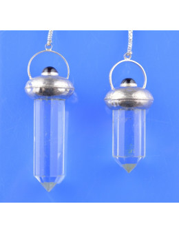 Pendule métal et cristal de roche avec chaîne argentée