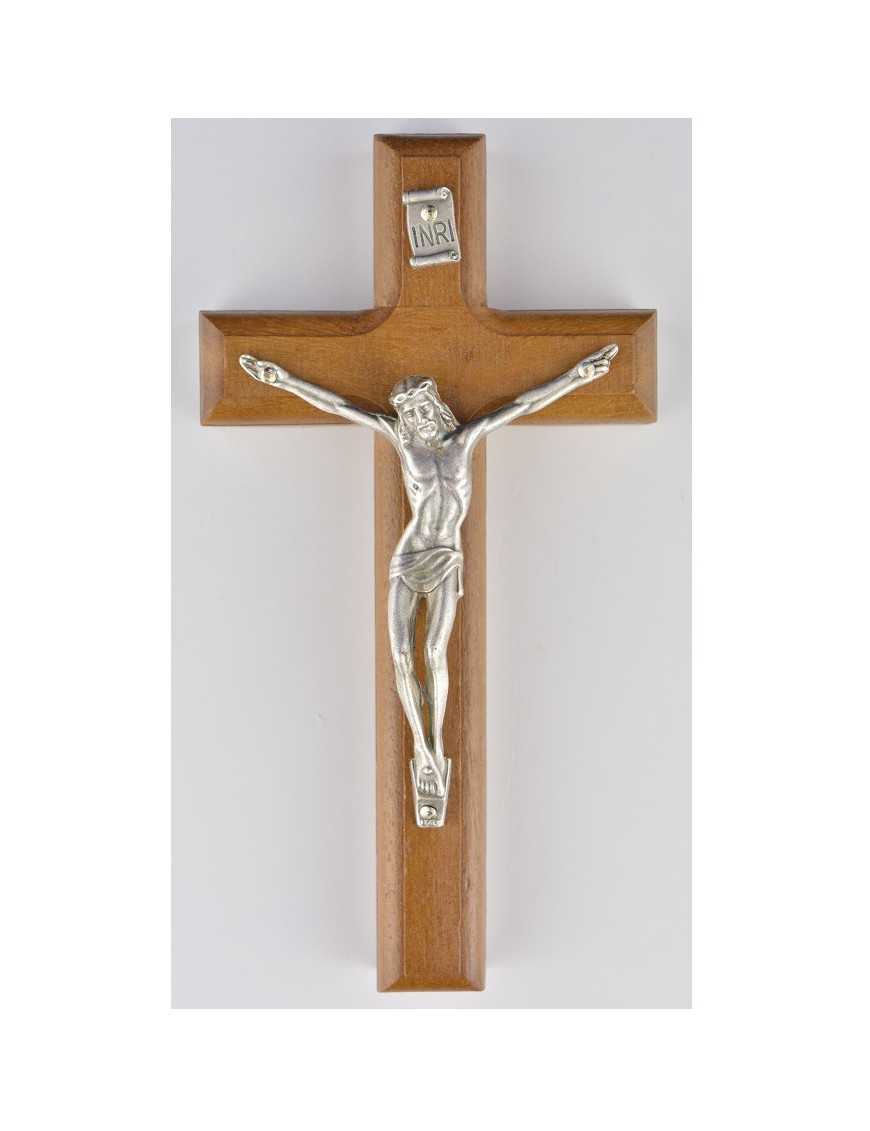 Croix en bois 17 cm et Christ métallique 