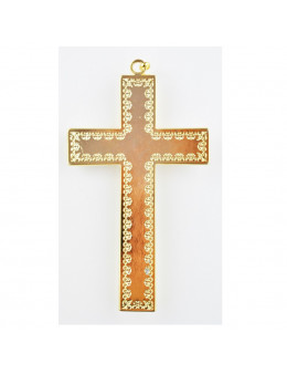 Croix métallique avec émail blanc et Christ