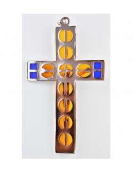 Croix métallique vitrail avec Christ