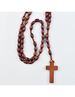 Chapelet corde avec perles ovales en bois rouge