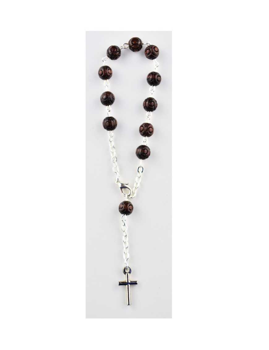 Dizainier avec chaîne argentée et perles marrons imitation bois