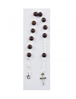 Dizainier avec chaîne argentée et perles marrons imitation bois