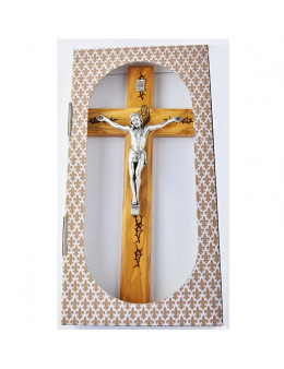 Croix en bois sérigraphié avec Christ argenté