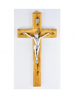 Croix en bois sérigraphié avec Christ argenté