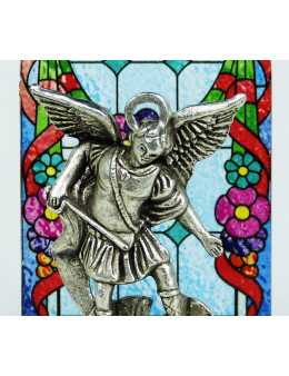 Vitrail statuette Saint Michel métal argenté