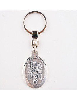 Porte-clés métal argenté ovale fond émaillé