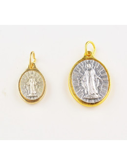 Médaille ovale Vierge Miraculeuse en métal argenté et doré