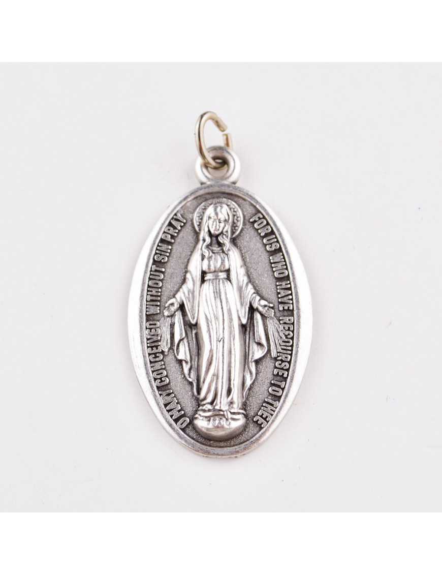 Médaille ovale Vierge Miraculeuse en métal argenté 3 cm