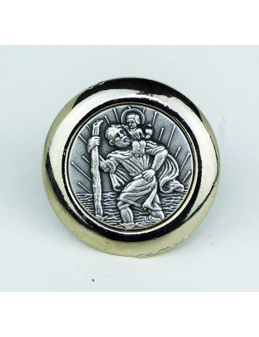 Magnet Saint Christophe rond en métal argenté