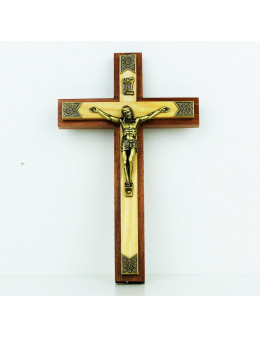 Crucifix avec double bois et métal 20 cm