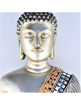 Bouddha Sakyamuni de méditation assis argenté avec socle