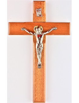 Crucifix bois Christ argenté 20 cm