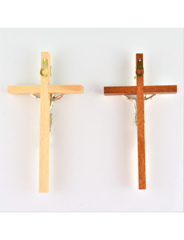 Crucifix bois et métal doré 13 cm