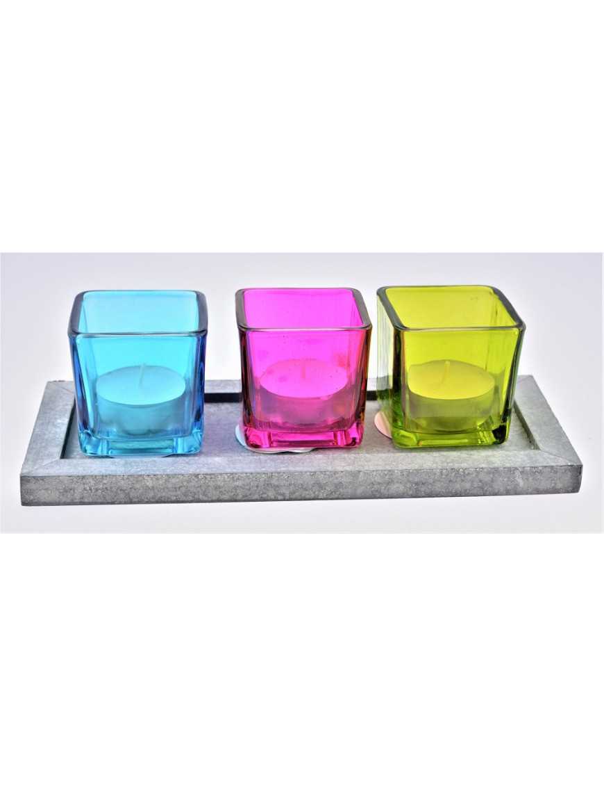 Trio de petits photophores avec socle bois