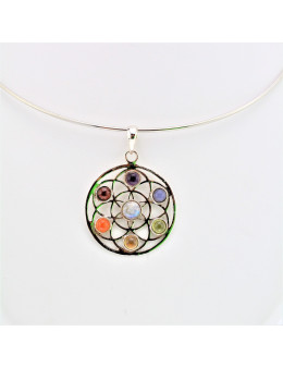 Pendentif argent mandala et pierres