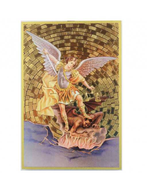 Image sainte sur bois - St Michel avec sabre et balance - 15x10