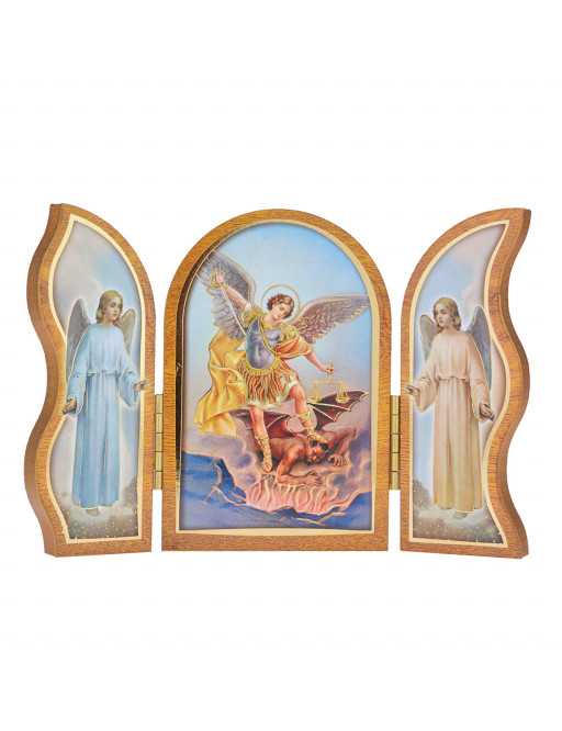Image sainte sur bois triptyque - St Michel