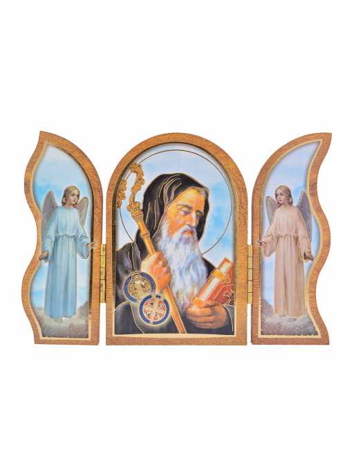 Image sainte sur bois triptyque - St Benoit