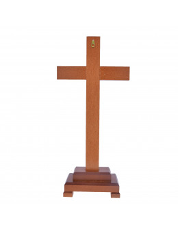 Crucifix sur pied / calvaire / croix sur pied en bois foncé naturel et métal