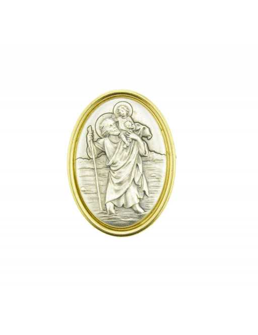Magnet Saint Christophe ovale serti métal doré