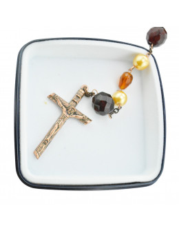 Chapelet de prestige, perles couleur ambre, avec boit