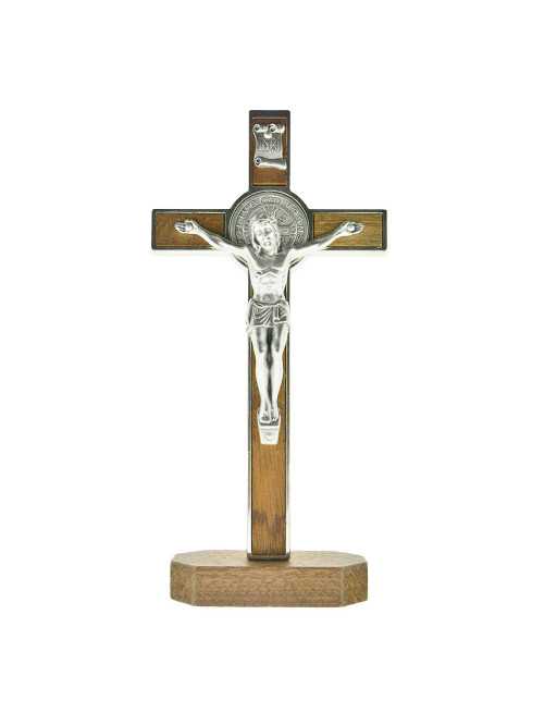 Calvaire / Crucifix sur pied / Croix sur pied St Benoit en métal et bois