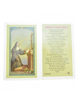 Carte plastifiée Sainte Rita avec prière au dos 11 x 6 cm
