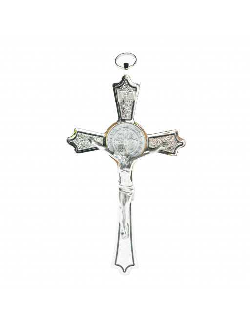 Crucifix / Croix de Saint Benoit métal chromé 20 cm