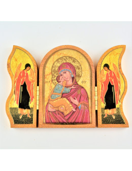 Image sainte sur bois triptyque - Vierge et enfant