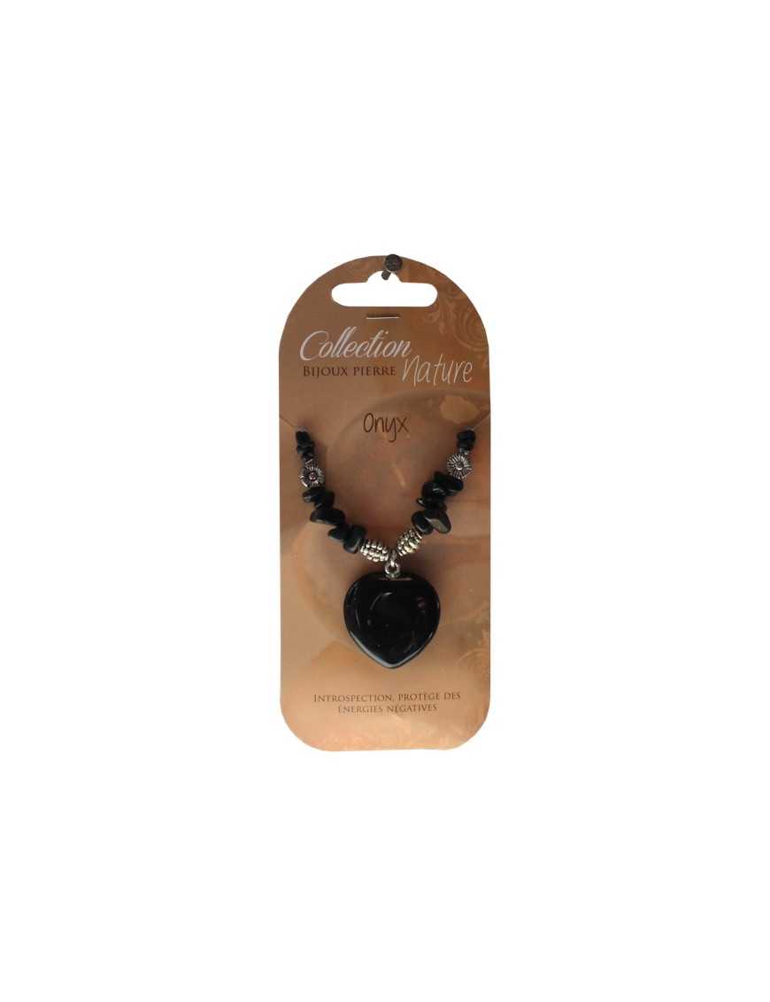 Collier pendentif coeur Onyx noir et perles baroques