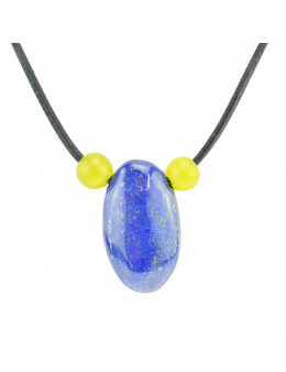 Collier corde et pierres, composition unique Lapis Lazuli et calcite jaune