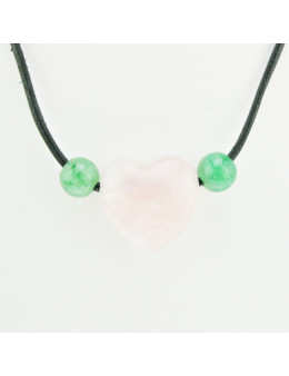 Collier corde et pierre forme coeur, composition unique Quartz rose et Aventurine